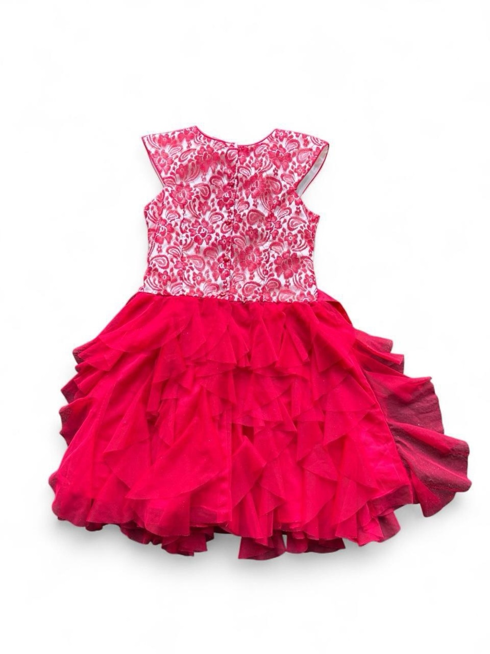 ✨Red lace dress with ruffles and bow, Size: 12 years✨